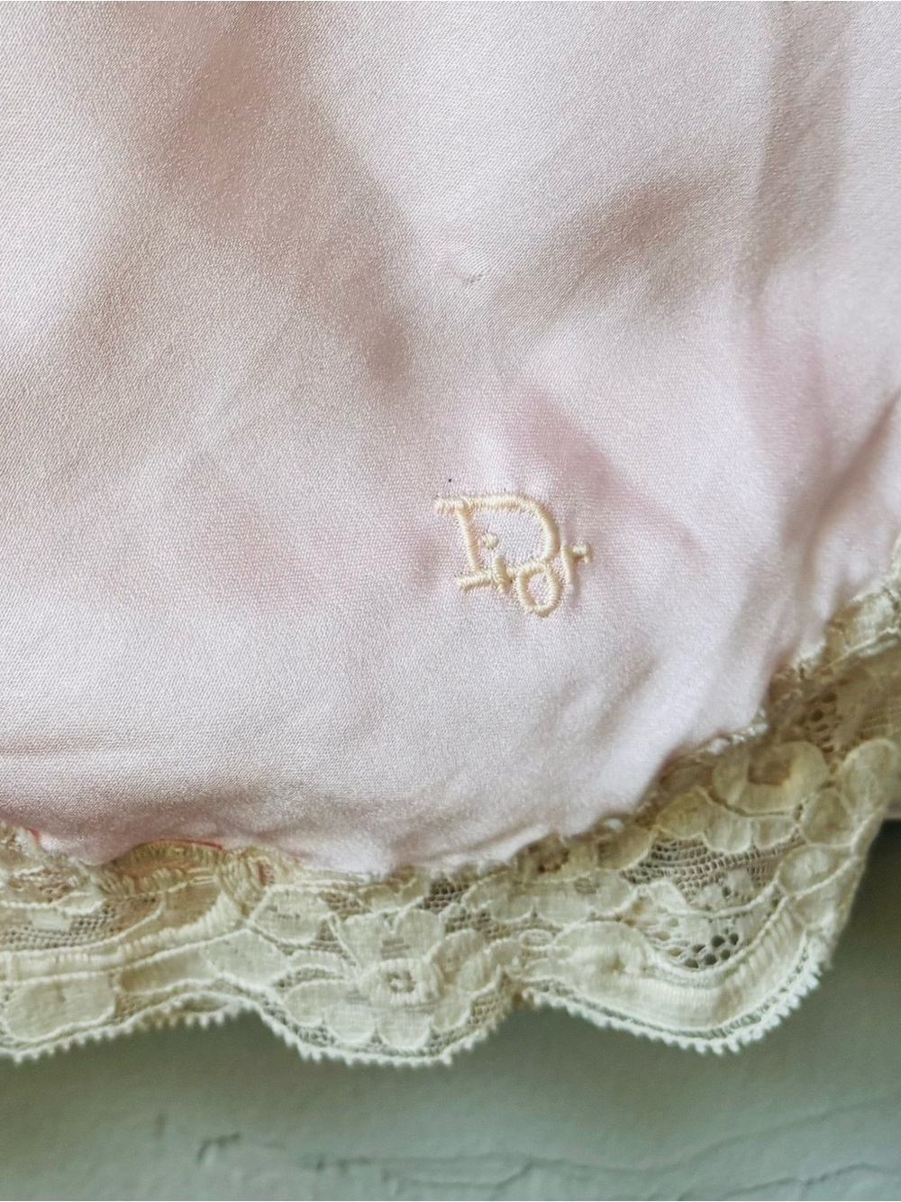 Vintage Christian Dior Pale Pink Satin Half Slip with Cream Lace Hem - Picture 5 of 6